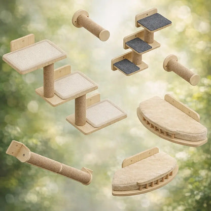 Cat Climbing Wall Set | 7-piece Wall Scratching Post with Lounging Areas