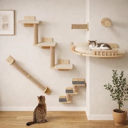 Cat Climbing Wall Set | 7-piece Wall Scratching Post with Lounging Areas