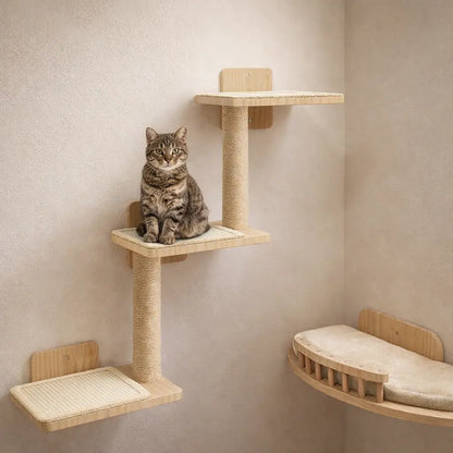 Cat Climbing Wall Set | 7-piece Wall Scratching Post with Lounging Areas