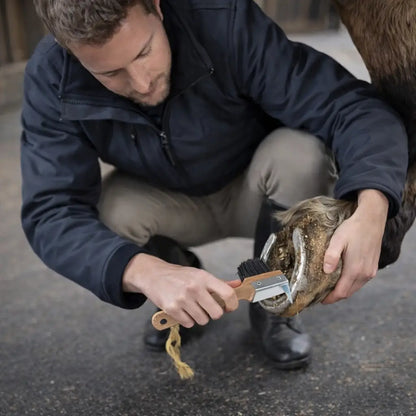 Hoof Scraper with Brush | Wooden Handle Hoof Cleaner for Horse Care