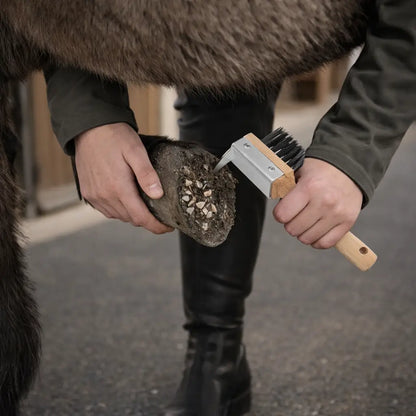 Hoof Scraper with Brush | Wooden Handle Hoof Cleaner for Horse Care