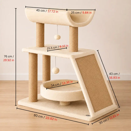Cat Scratching Post with Ramp & Cat Bed | Scratching Post with Play Balls
