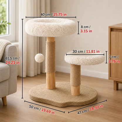 Katzenkratzbaum mit Bett & Spielball | Holz Kratzbaum mit Plattform