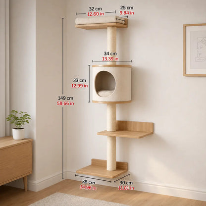 Cat Scratching Post Wall | Wall Climbing Tree with Cave & Lying Area