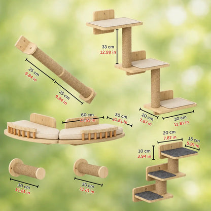 Cat Climbing Wall Set | 7-piece Wall Scratching Post with Lounging Areas