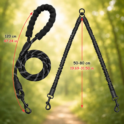 2-in-1 Dog Leash for 2 Dogs | Tangle-Free Double Leash