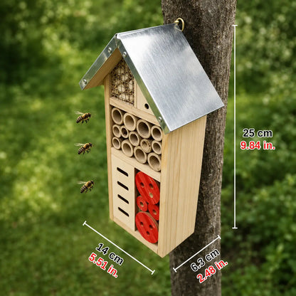 Insect hotel made of wood for garden | Natural bee hotel