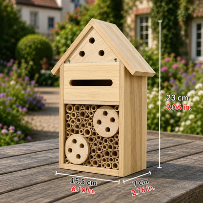 Insect hotel made of wood for garden & balcony | Natural bee hotel