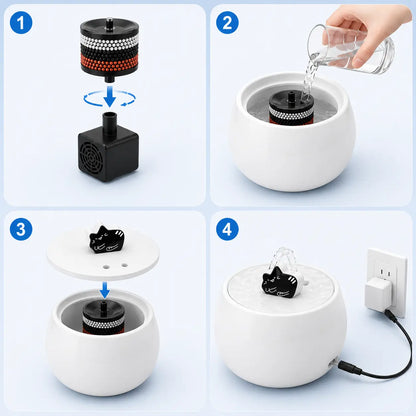 Ceramic Cat Fountain | 1.5L Drinking Fountain Quiet