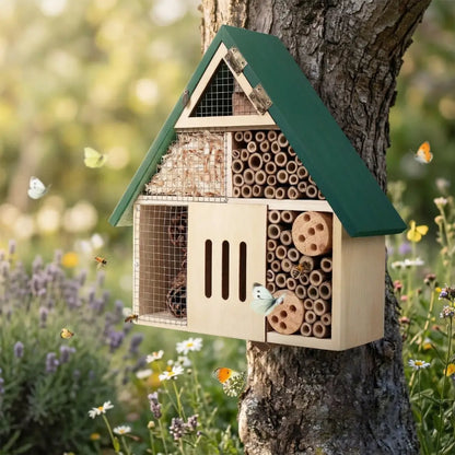 Insect hotel made of wood for garden & balcony | Sustainable bee hotel