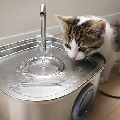 Stainless Steel Cat Drinking Fountain 3.2L | Quiet & Hygienic