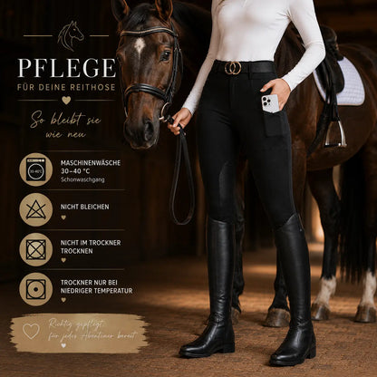 Damen Reithose mit Silikon-Vollbesatz – Hochtaillierte, Atmungsaktive Reitleggings mit Perfektem Grip, Reißverschlusstasche & 4-Wege-Stretch für Training und Turnier
