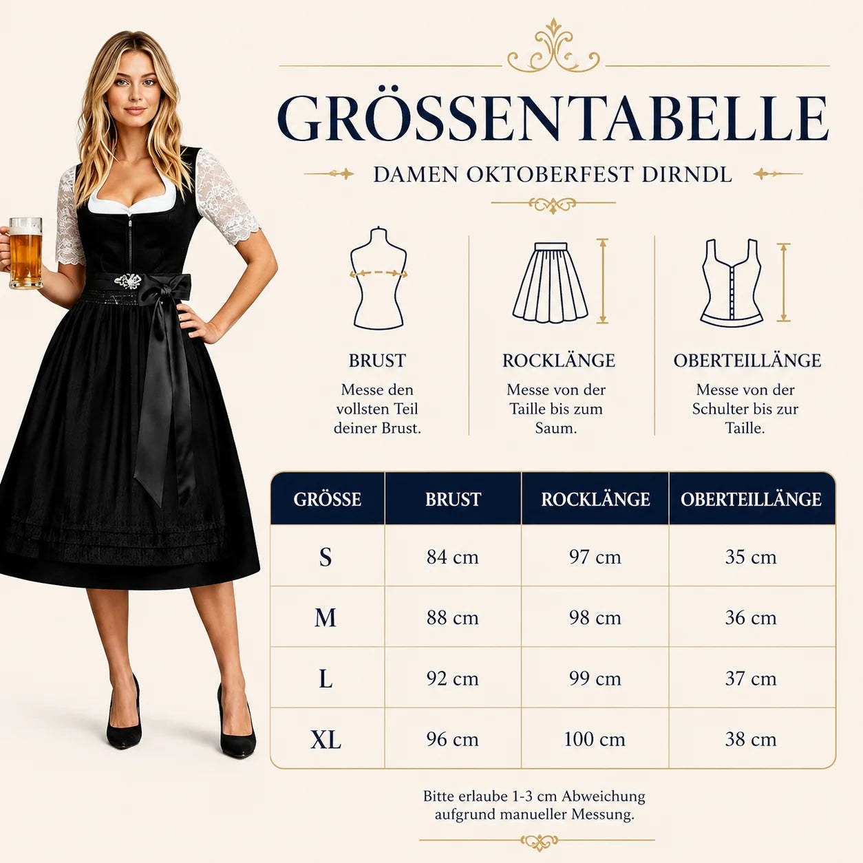 Dirndl_Damen Größentabelle 