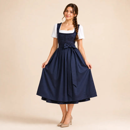 Dirndl Damen Blau | Midi Dirndl mit Ornamentmuster fürs Oktoberfest
