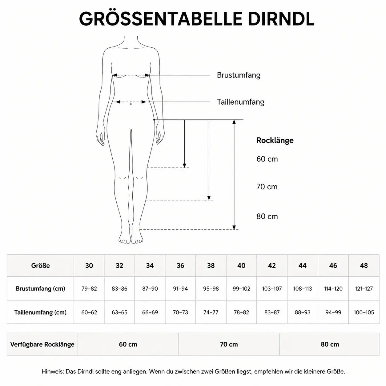 amt-Trachtenkleid Größentabelle