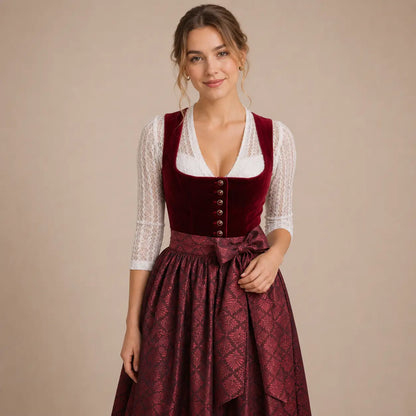 Dirndl Damen Rot | Elegantes Trachtenkleid für Oktoberfest