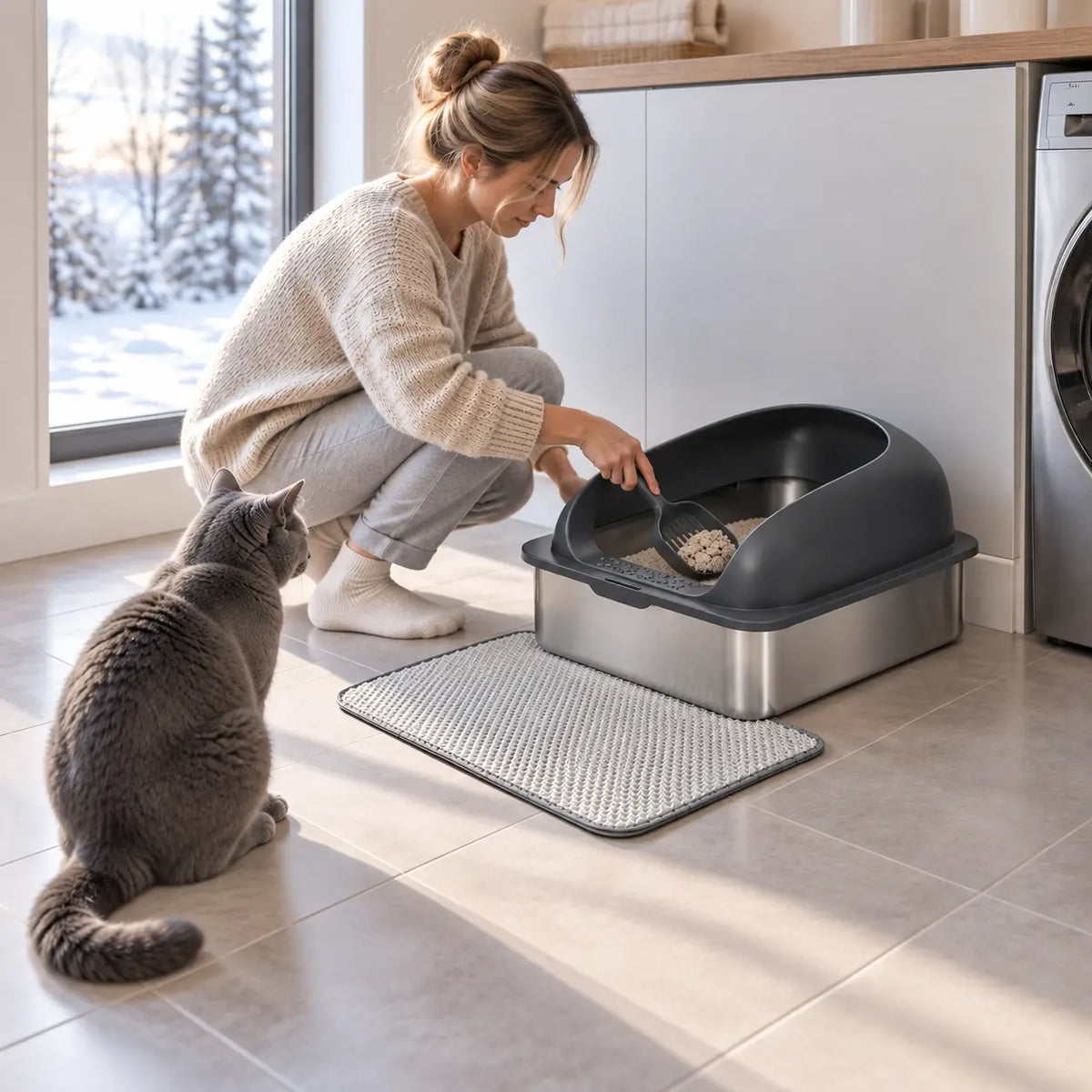 Edelstahl Katzenklo Lifestyle-Bild 