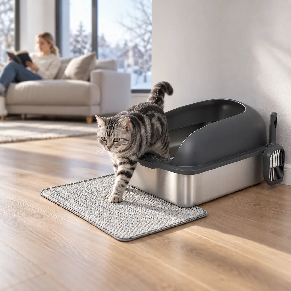 Edelstahl Katzenklo Lifestyle-Bild 