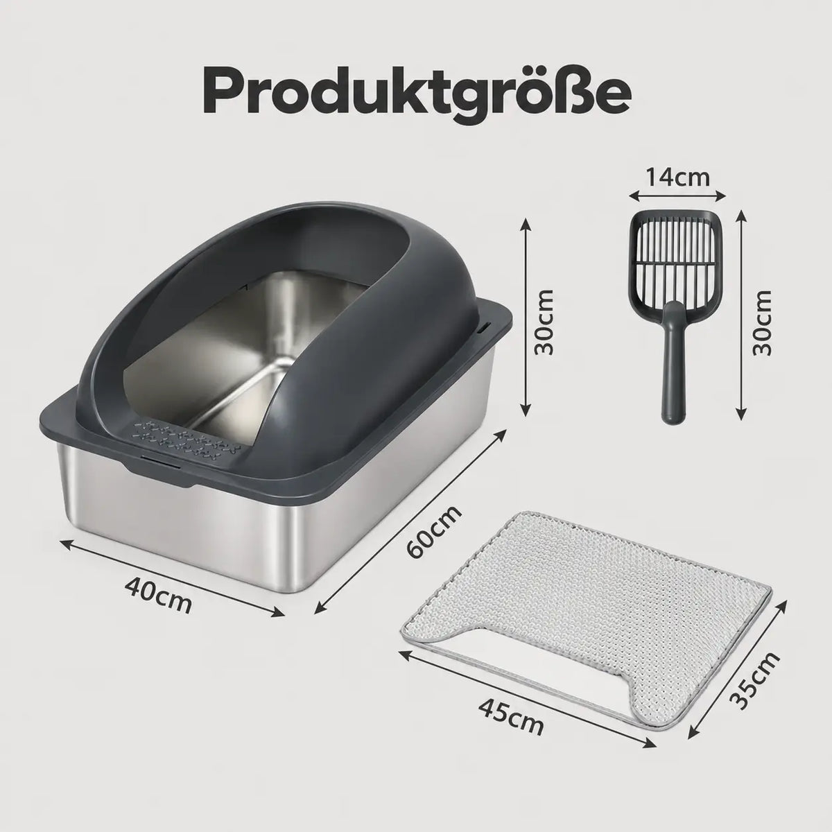 Edelstahl Katzenklo Produktgröße