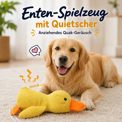 Hund mit Enten-Hundespielzeug