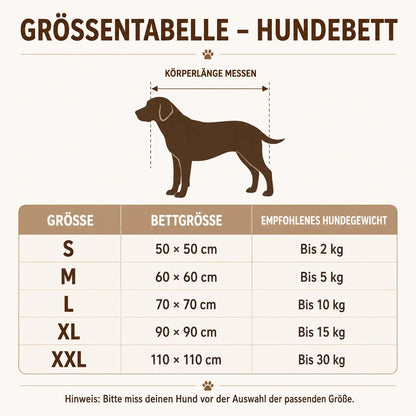 Flauschiges Hundebett Größentabelle