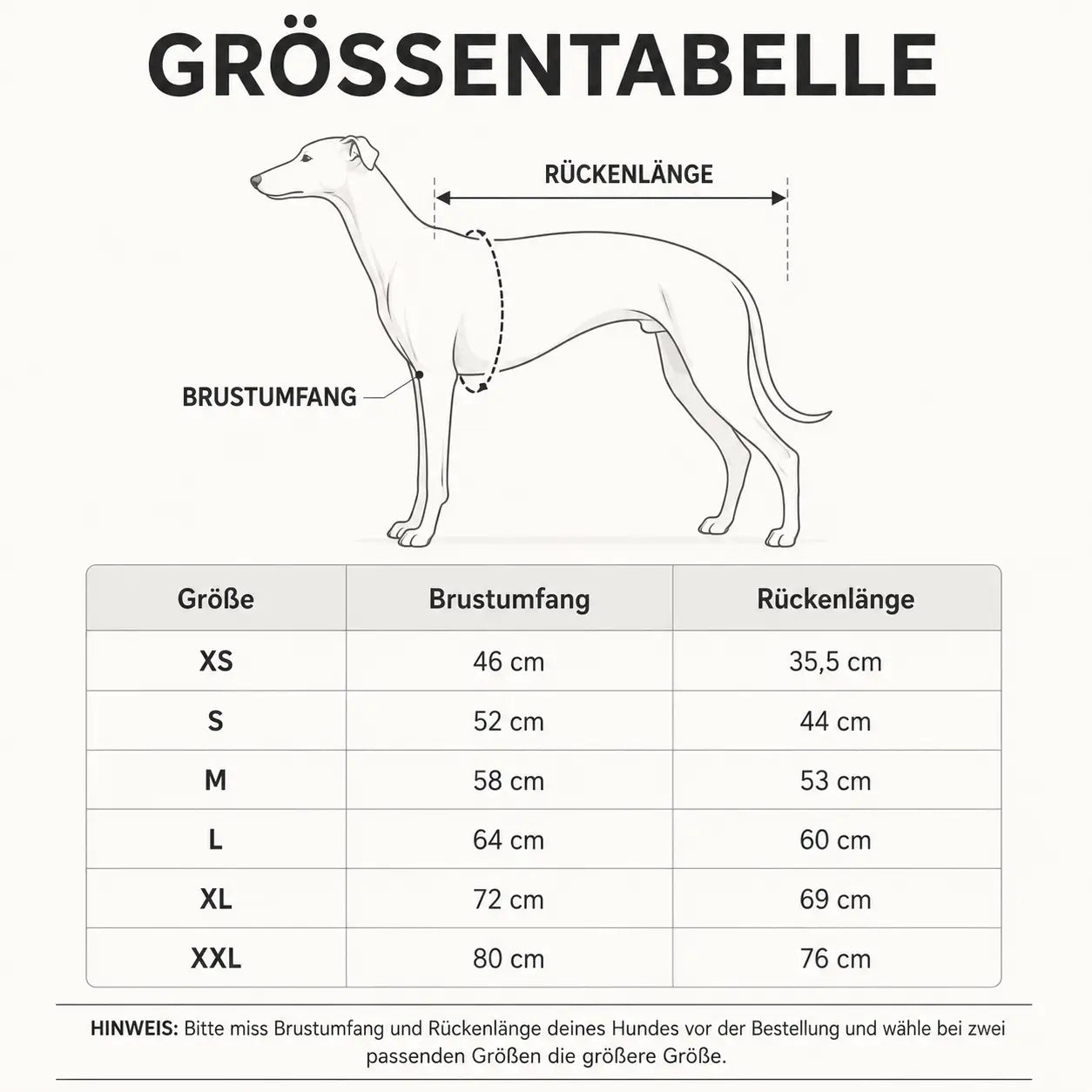 Fleece Hundemantel Größentabelle