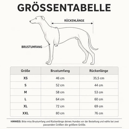 Fleece Hundemantel Größentabelle