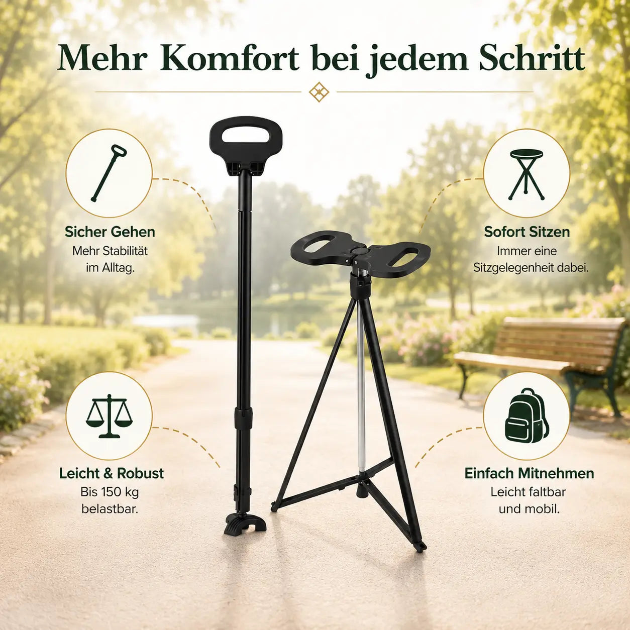 Gehstock mit Sitz klappbar Vorteile