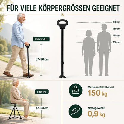 Gehstock mit Sitz klappbar Gewicht und Größe