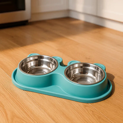 Set double de gamelles pour chat avec réservoir d'eau | Antidérapant & hygiénique