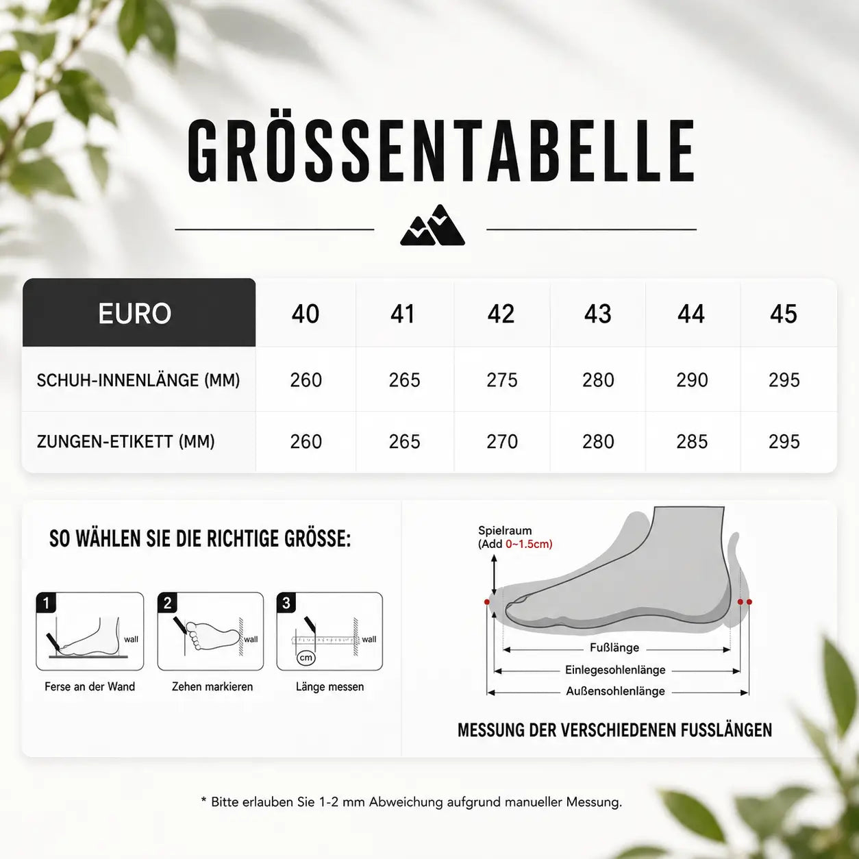 Wanderschuhe Größentabelle 