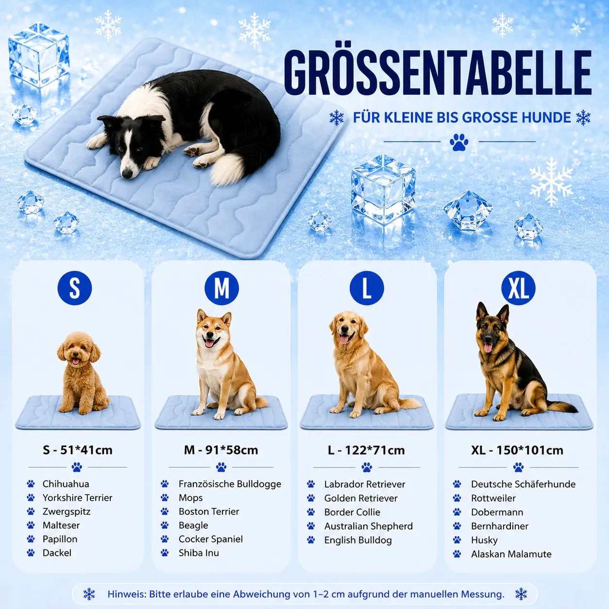 kuhlmatte Größentabelle 