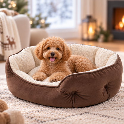 Hundebett Rund | Warmes Sherpa Donut Hundebett Waschbar