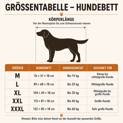 Hundebett für mittelgroße Hunde Größentabelle