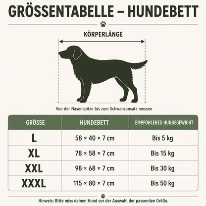 Hundebett Größentabelle