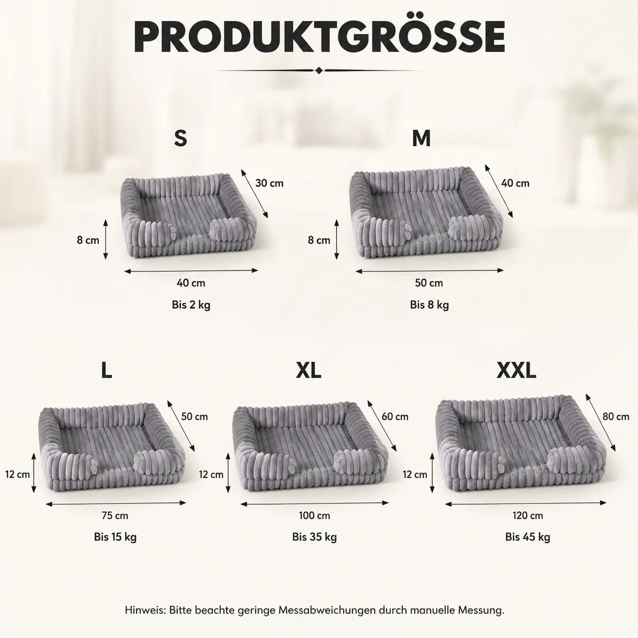 Hundebett mit Rand Produktgröße
