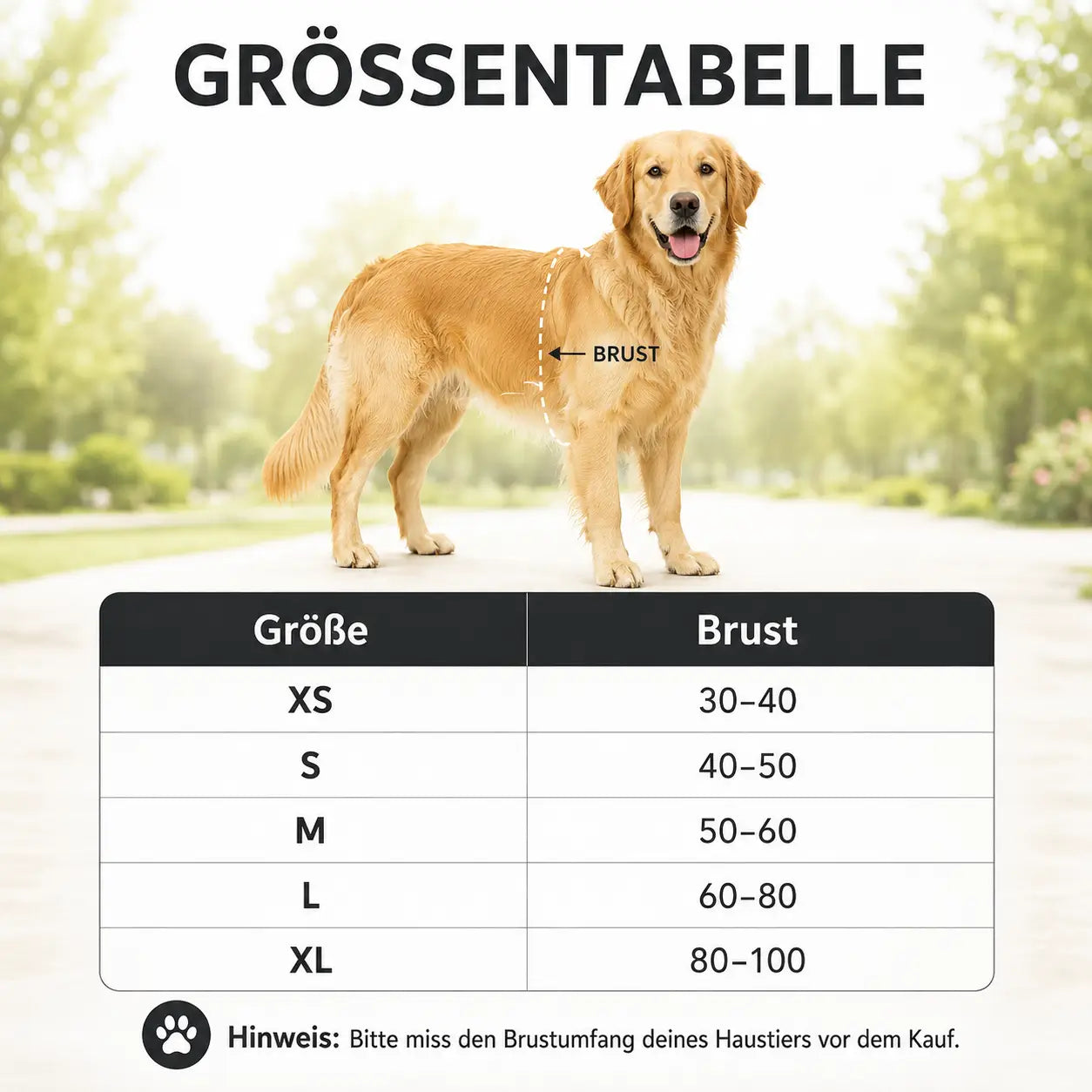 Hundegeschirr Größentabelle