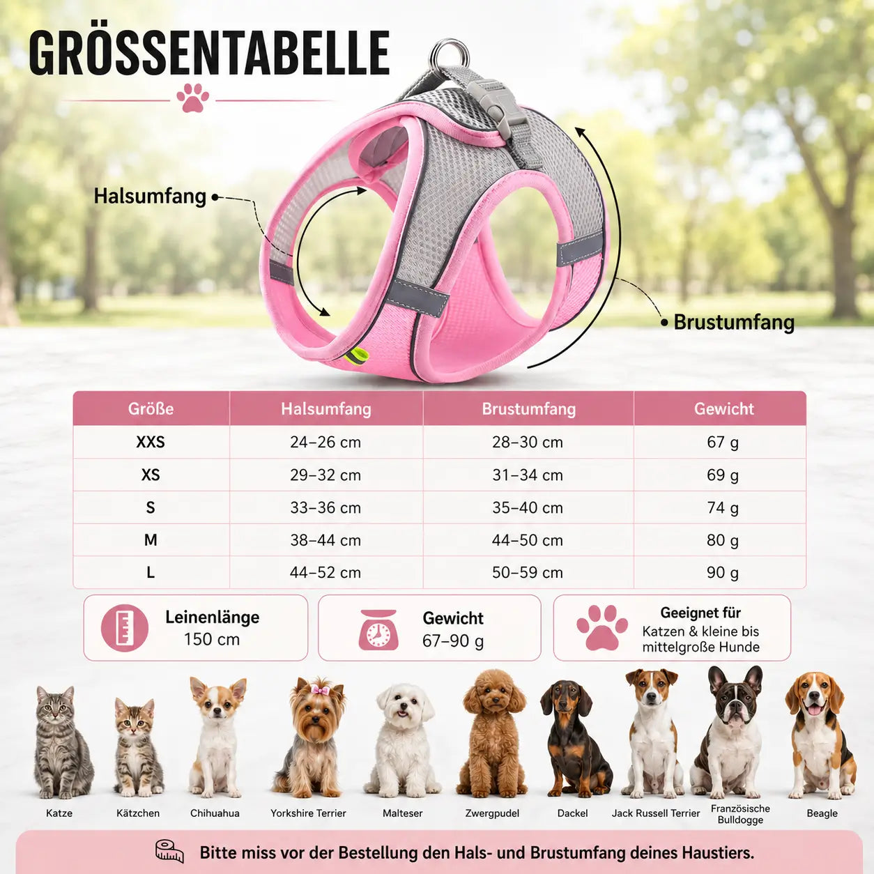 Hundegeschirr Größentabelle