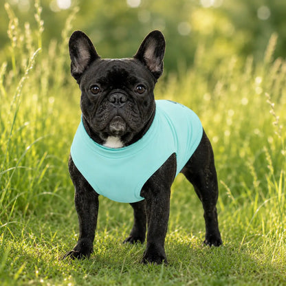 Hund mit hundekühlshirt 