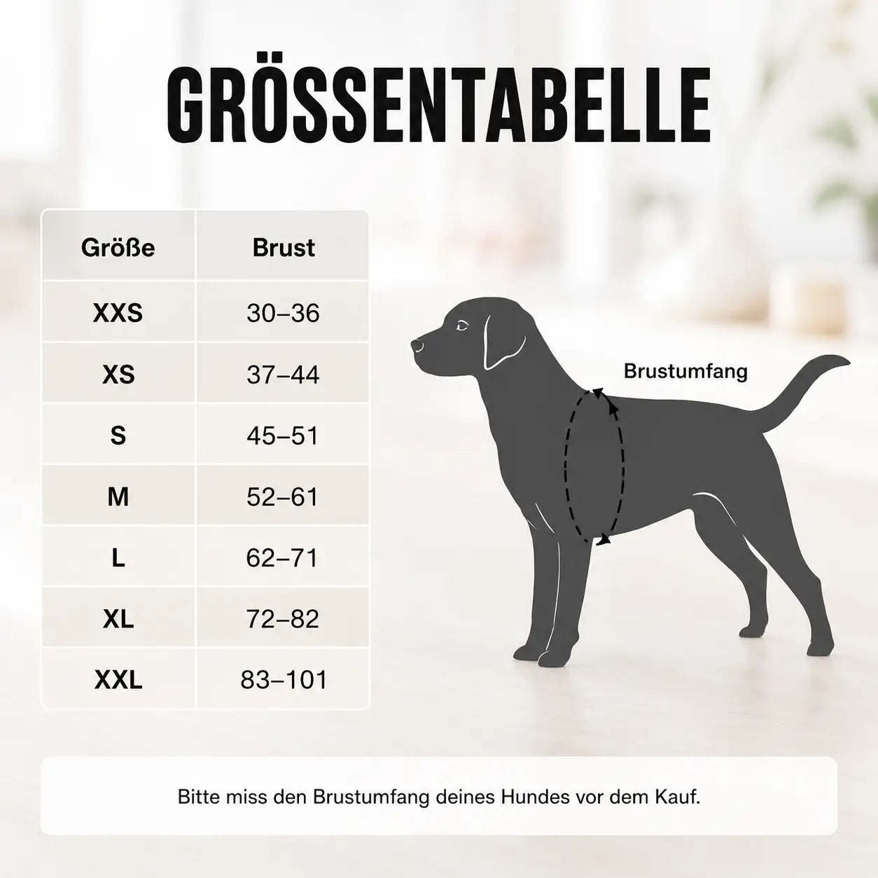 Hundemantel Größentabelle