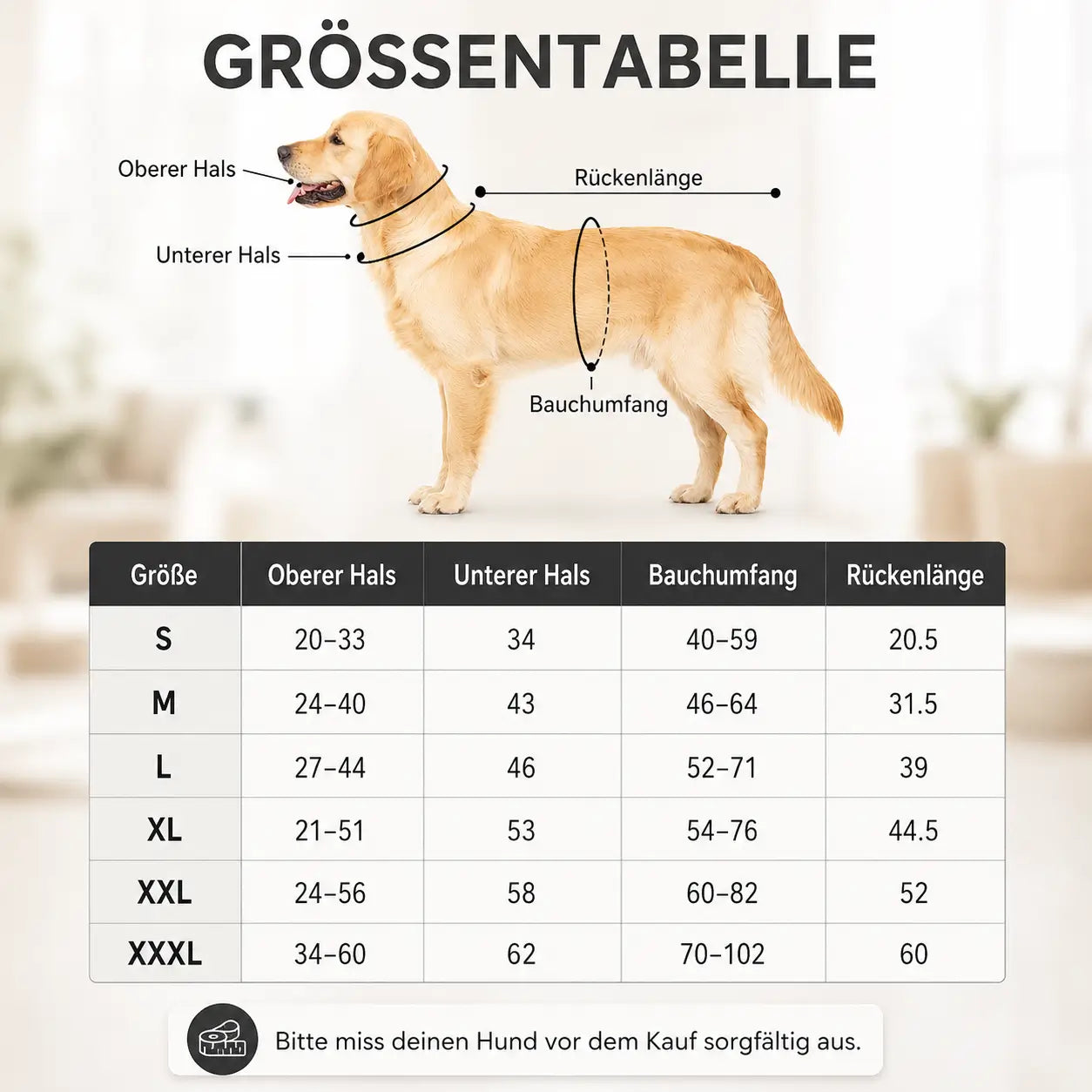 Hundemantel Größentabelle