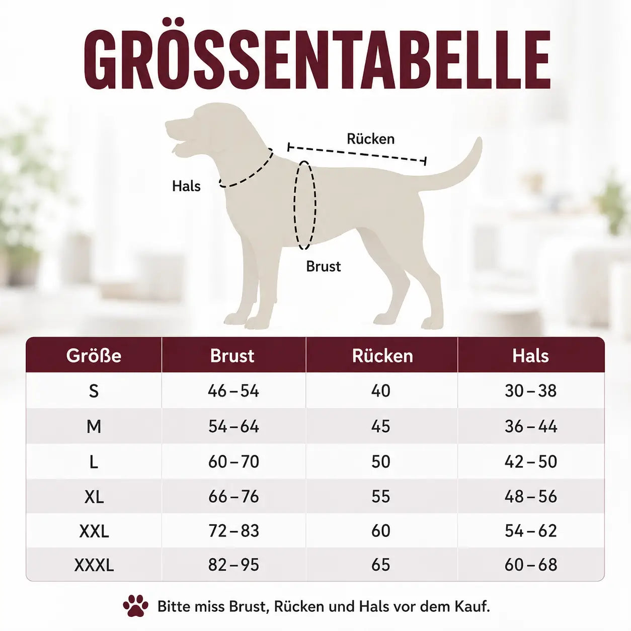 Hundemantel Größentabelle