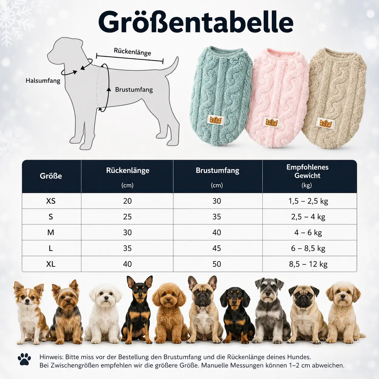 Hundemantel Größentabelle 