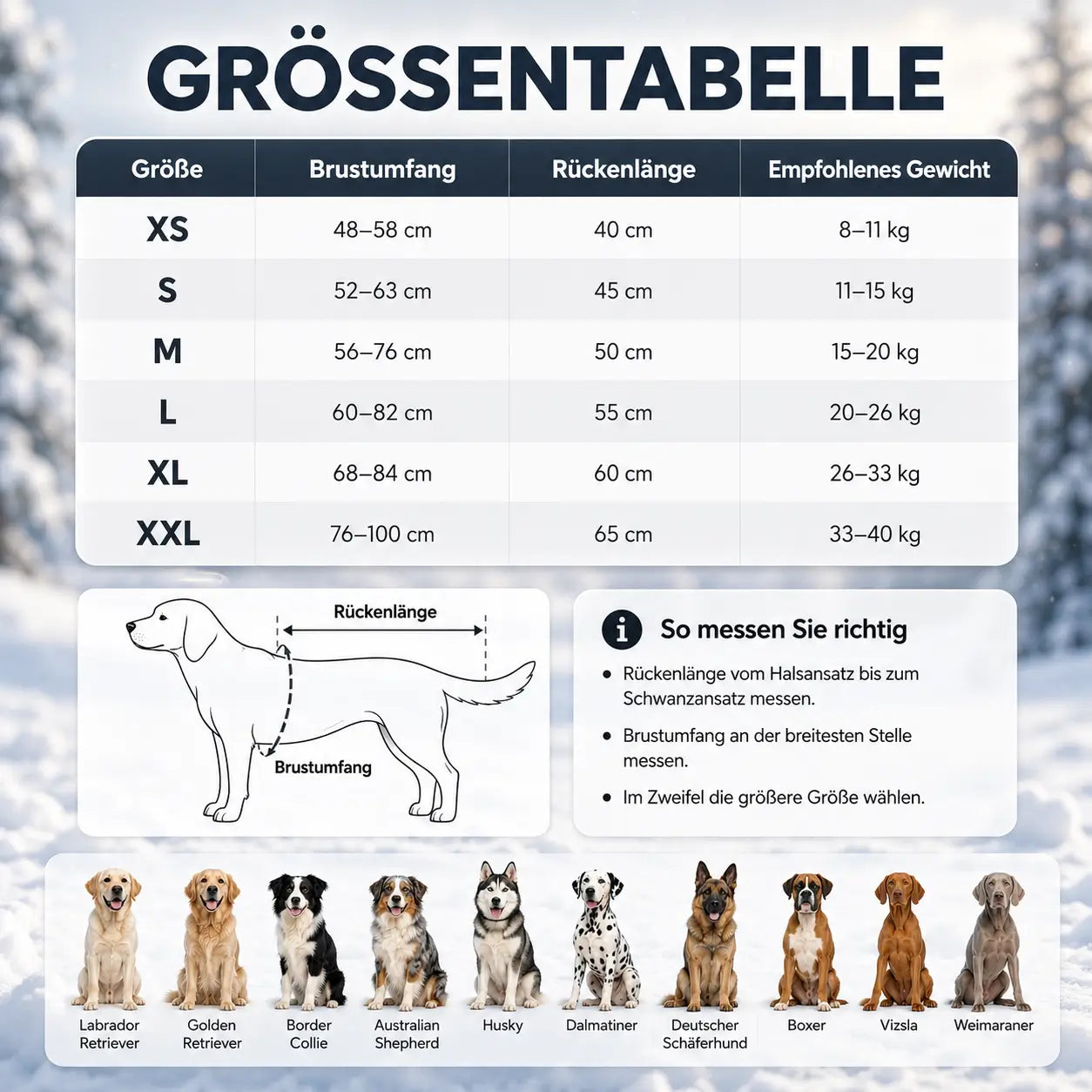 Hundemantel wasserdicht Größentabelle