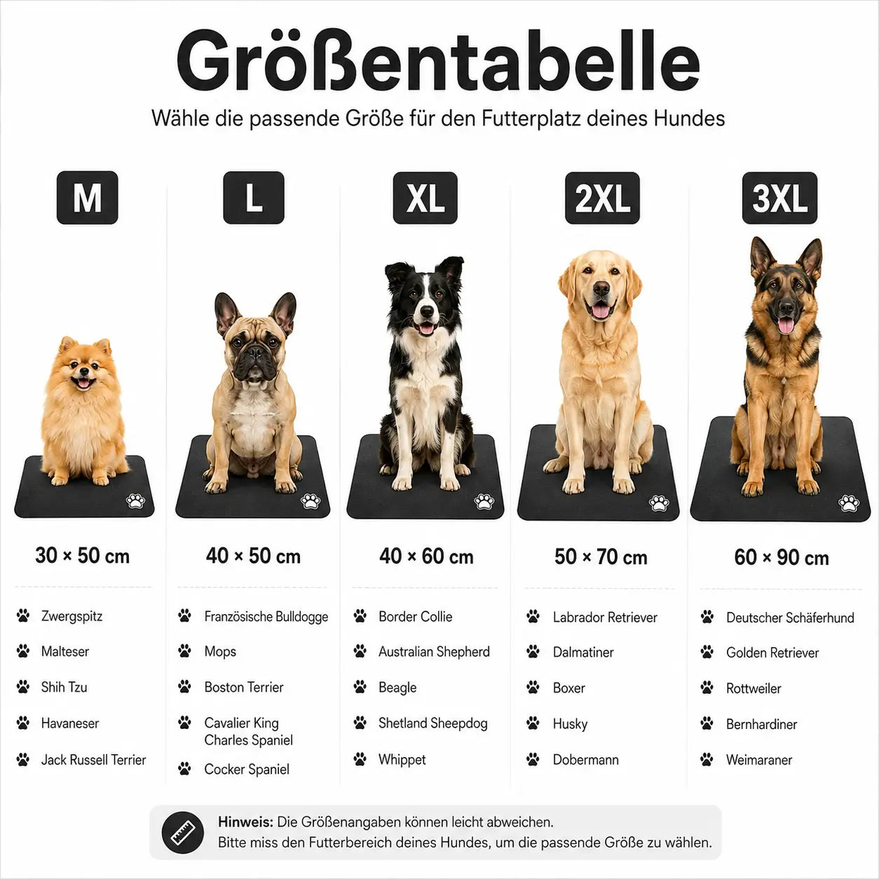 Hundematte_f_r_Fressnapf Größentabelle 