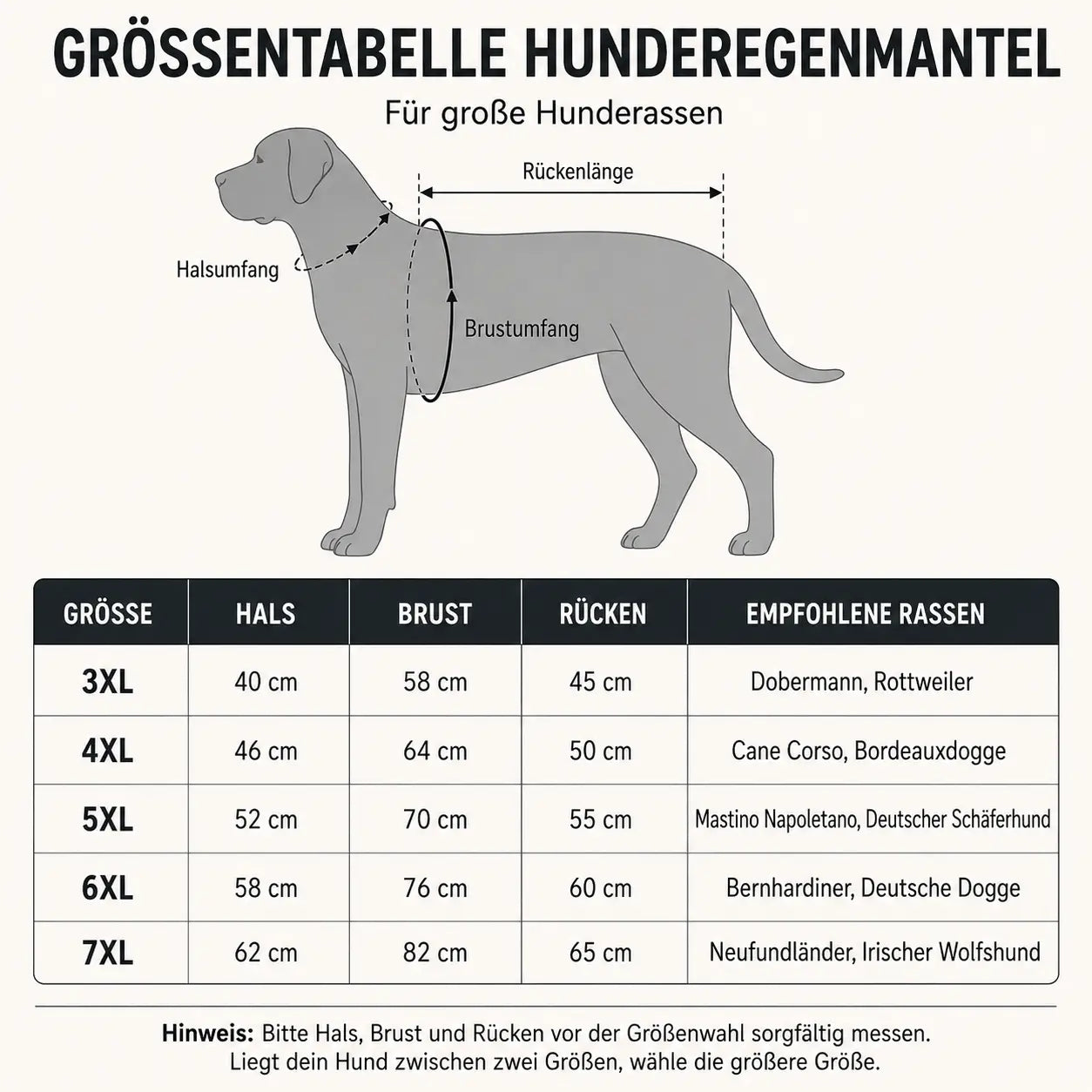 Hunderegenmantel Größentabelle