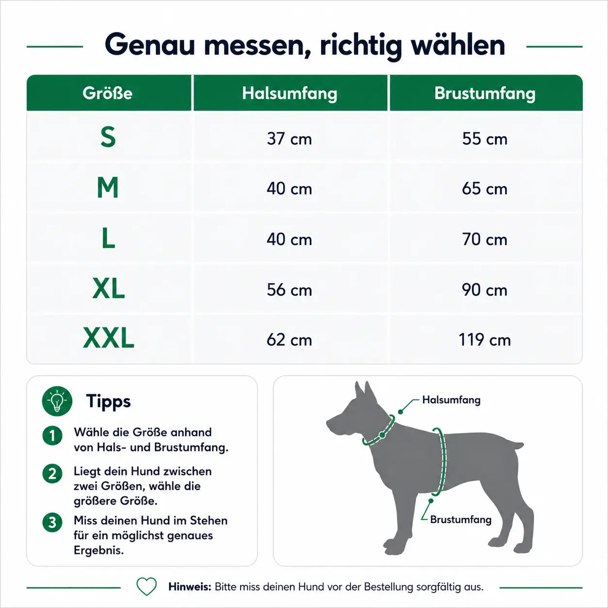 Hundeschwimmweste Größentabelle 