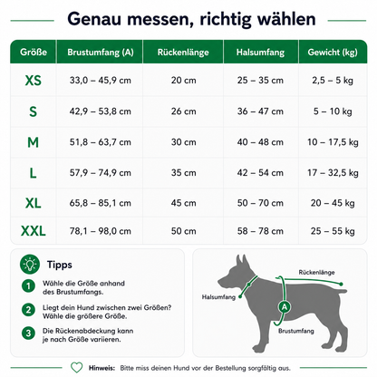 Hundeschwimmweste Größentabelle 