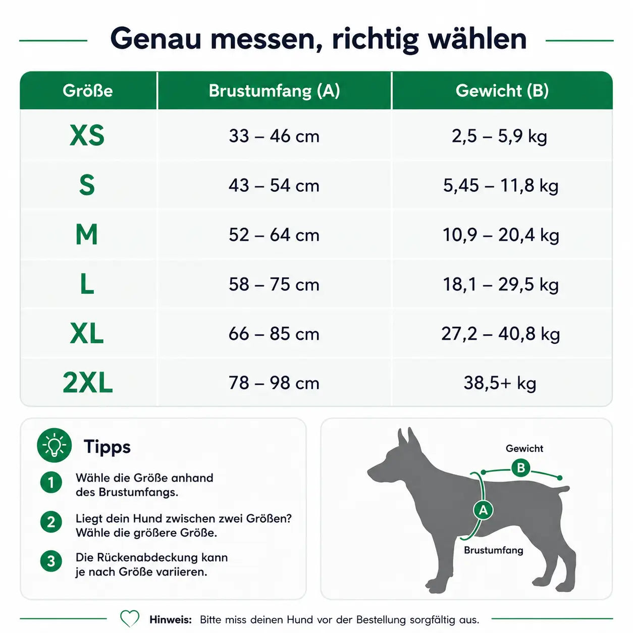 Hundeschwimmweste Größentabelle 