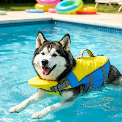 Hundeschwimmweste mit Rettungsgriff | Verstellbare Schwimmhilfe für kleine & große Hunde